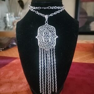 Vintage 60s Silver Tone Couture Tassel Necklace Filagree  20"